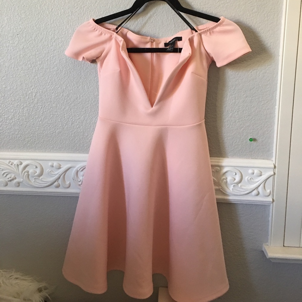 f21 baby pink off shoulder dress